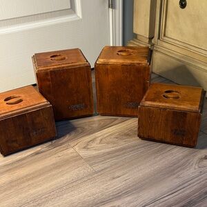 Vintage Set of 4 Baribocraft maple wood kitchen canisters.